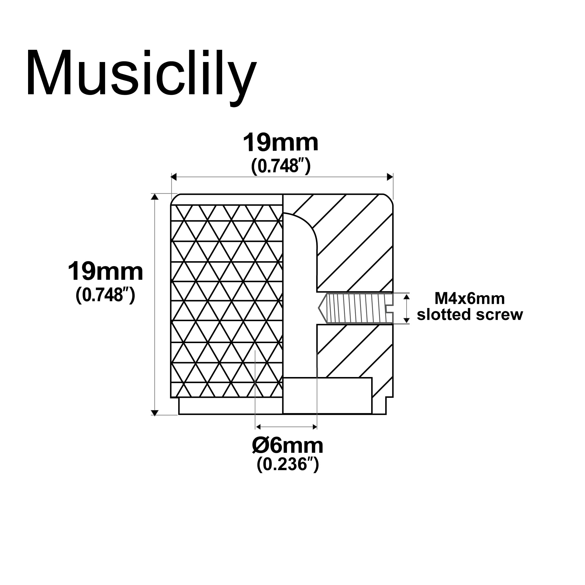 Musiclily Pro 6mm Steel Knurled Flat Top Barrel Knobs with Set Screw for Telecaster Electric Guitar or Precision Bass, Chrome (S